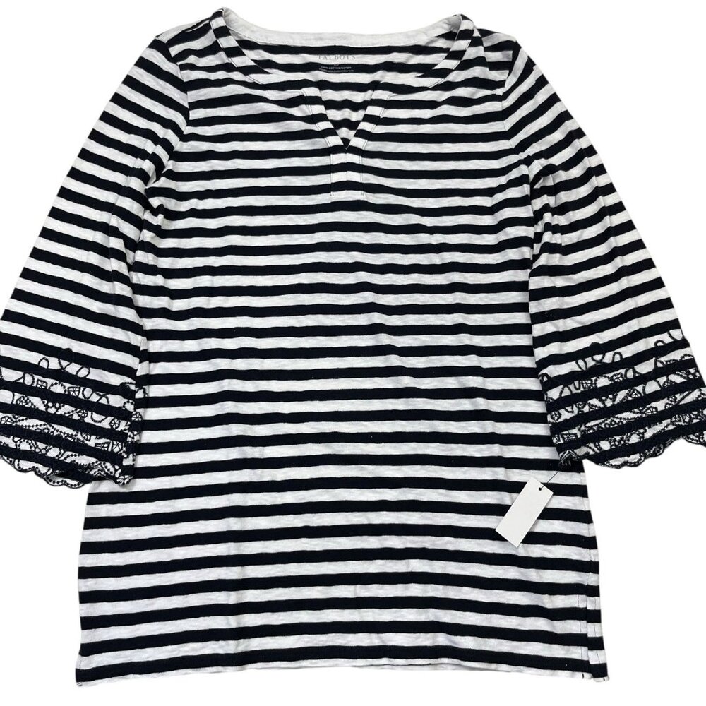 Talbots Stripe Tunic blouse top embroidered bell sleeve XS NWT